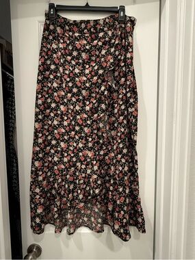 Black Maxi Skirt with Pink and Cream Floral Print